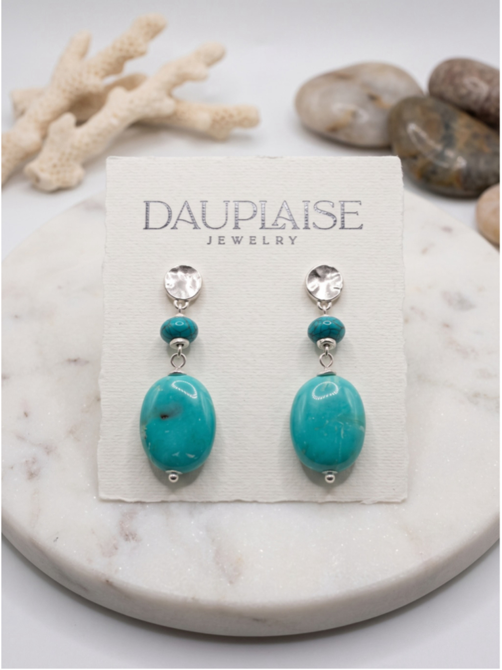 Dauplaise Turquoise Drop Earrings Silver Tone Statement Dangle Earrings New